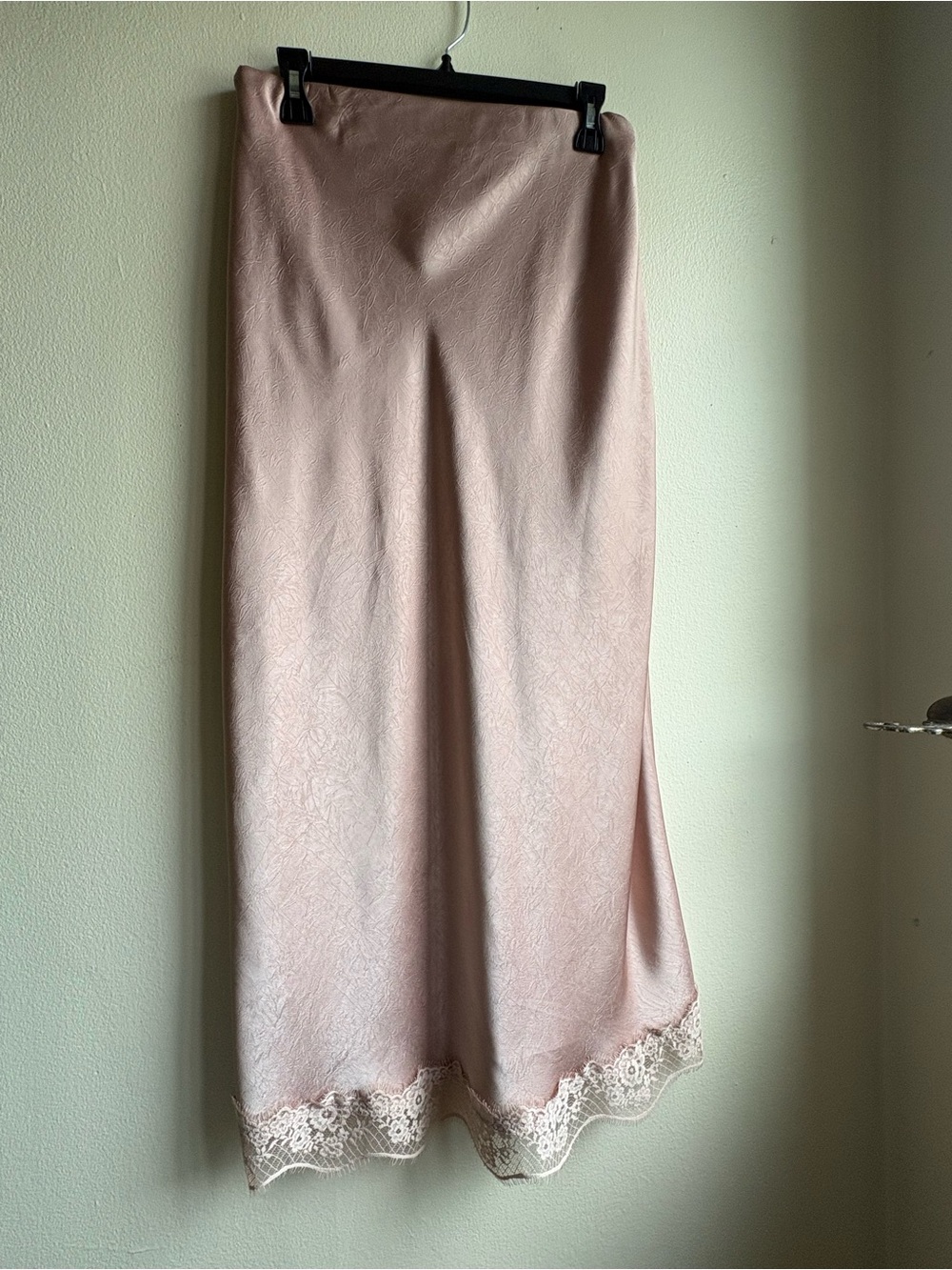 Blush Pink Lace-Hem Midi Slip Skirt
